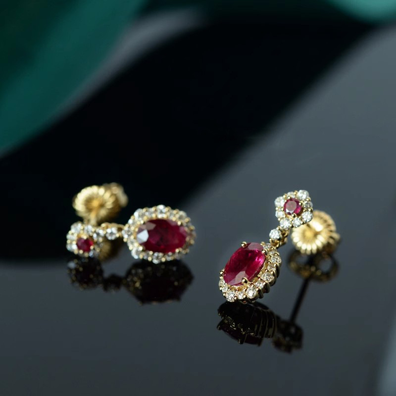Ruby Vintage Silver Needle French Court Earrings