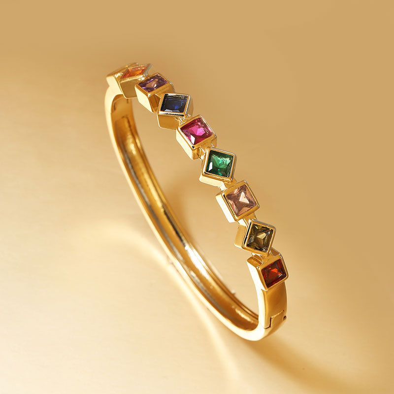 Geometric Square Inlaid Color Diamond Bracelet For Women D 052 Color - Shop at LoveMi