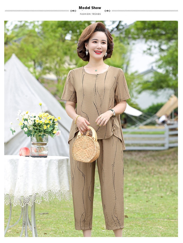 Women's Summer Short-sleeved T-shirt Fashion Middle-aged Summer Clothes Two-piece Suit