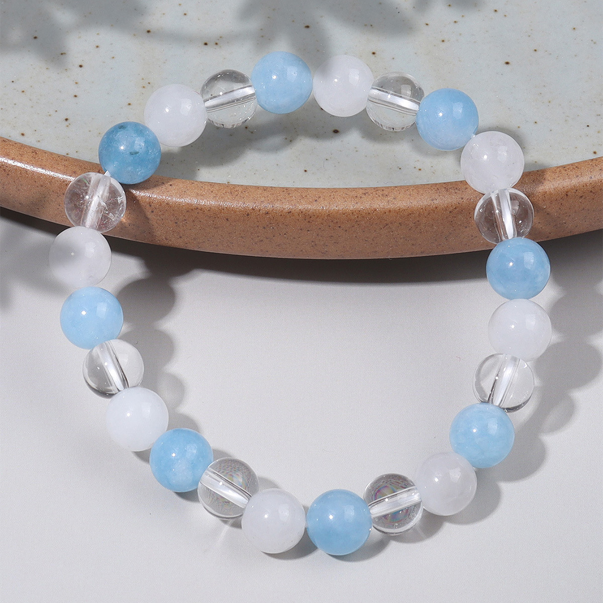 Aquamarine And White Jade Bead Bracelet