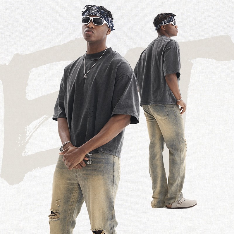 Men's Retro Loose Short Cropped T-shirt