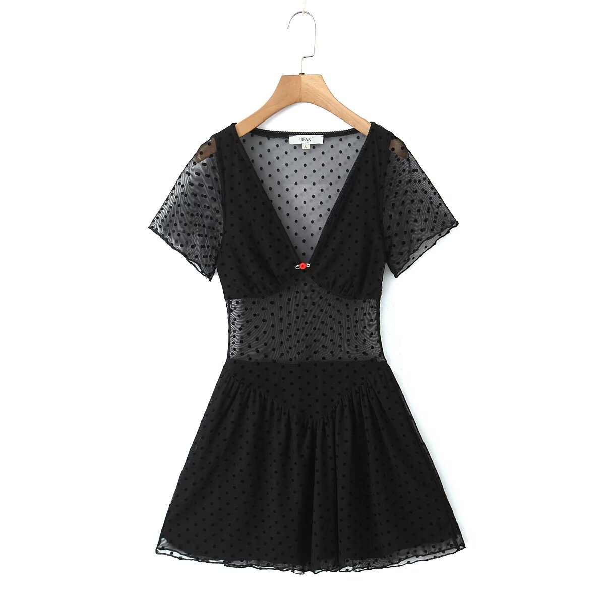 V neck Flower Decoration Sexy Sheer Mesh Dress Picture Color L - Shop at LoveMi