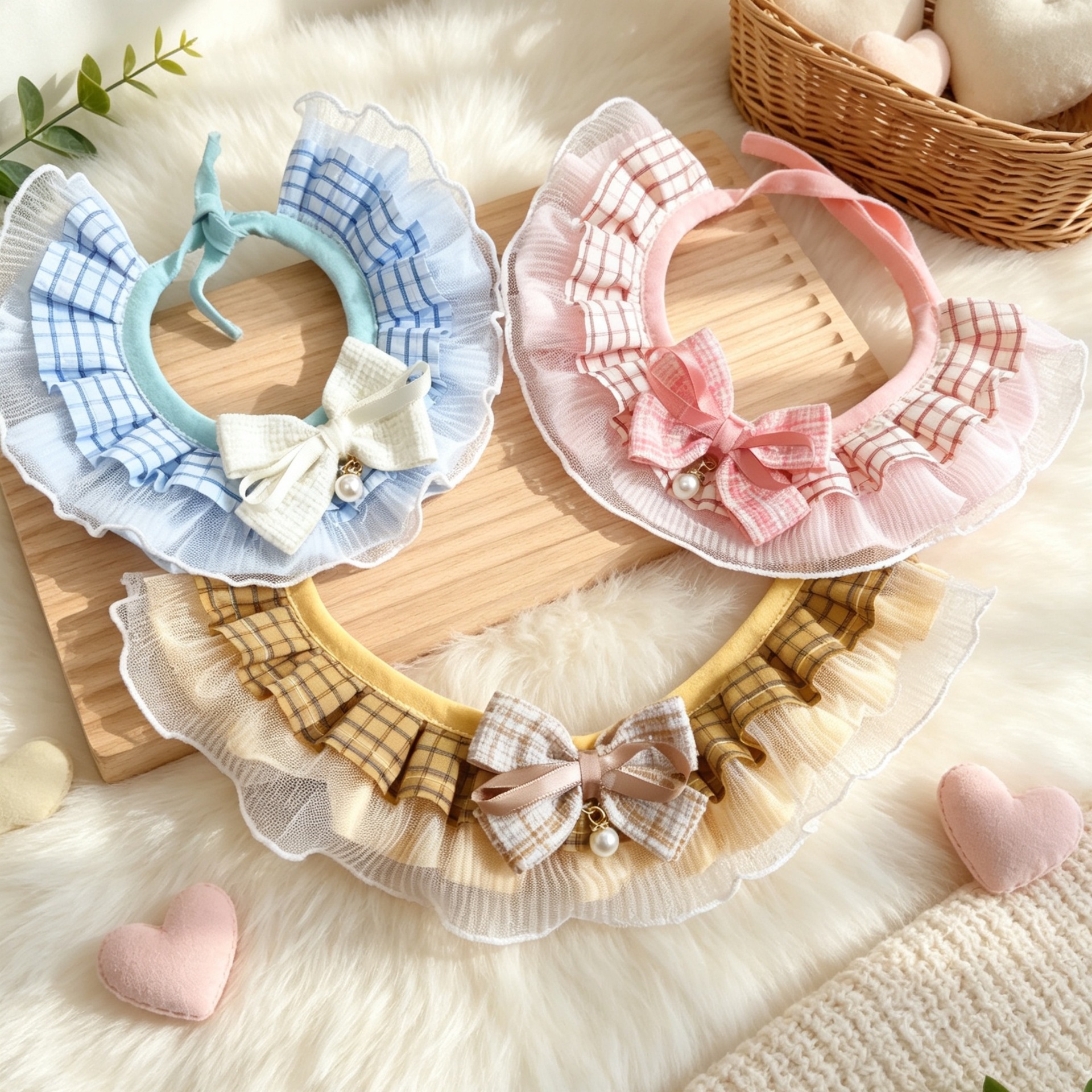 Lace Scarf Small To Medium-sized Plaid Bow Pearl Collar Decoration detail photo 7