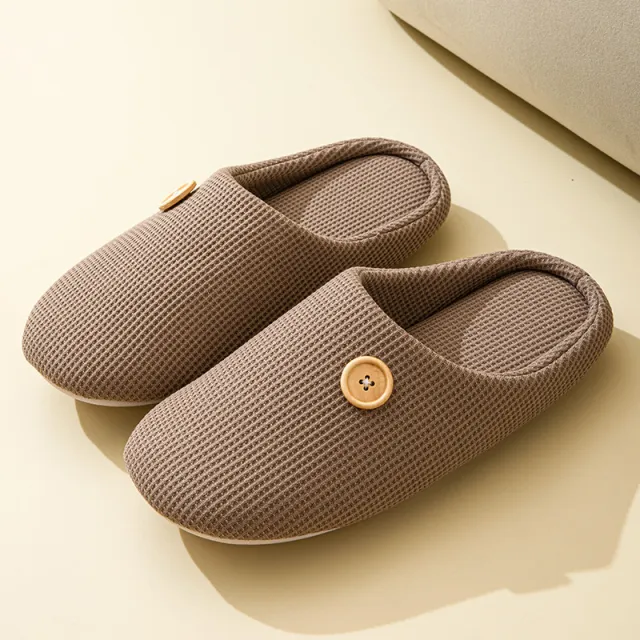 Simple Japanese And Korean Home Silent Four Seasons Soft Bottom Button Warm Interior Home Warm Slippers Coffee - Shop at LoveMi