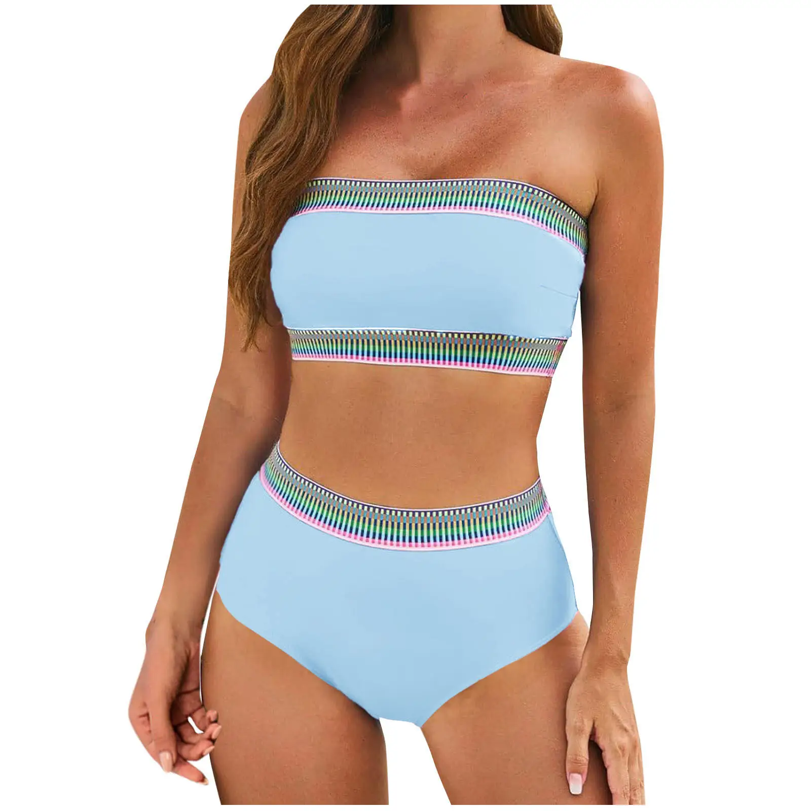 Solid-color Fashionable Figure-flattering High-waisted Sexy Two-piece Bikini