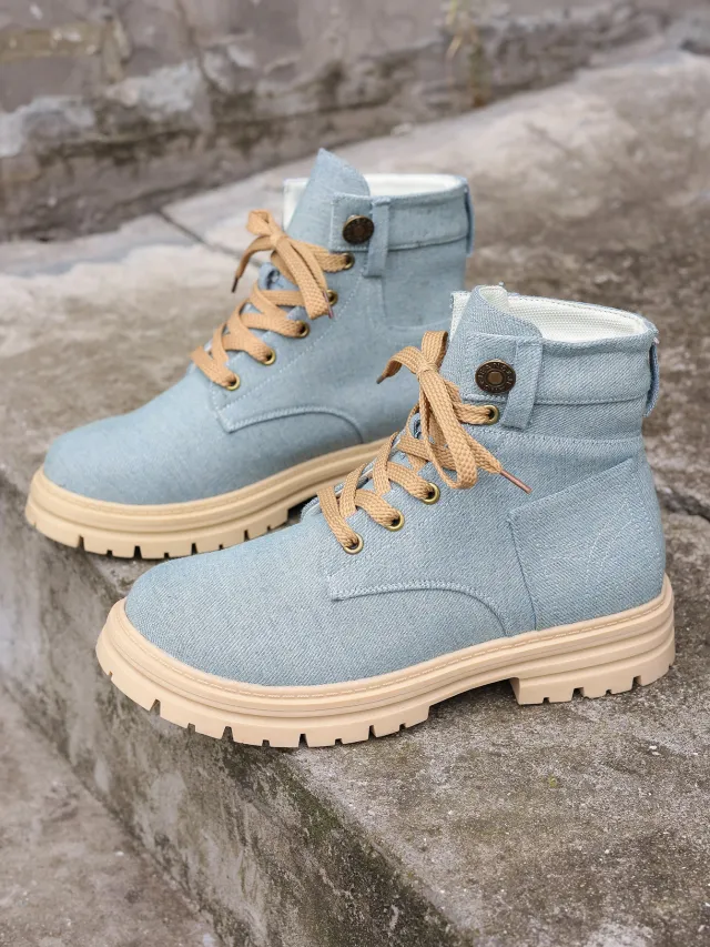 Plus Size Platform Martin Boots Female Lace Up Casual Ankle Boots Blue - Shop at LoveMi