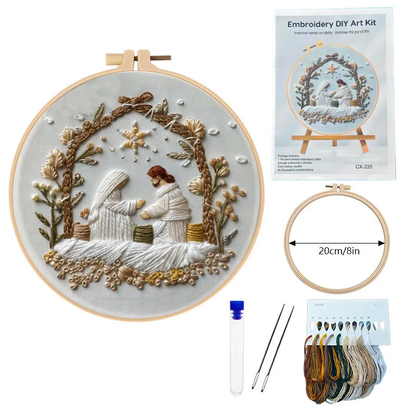 Christmas White Nativity Embroidery Material Kit - Cx235