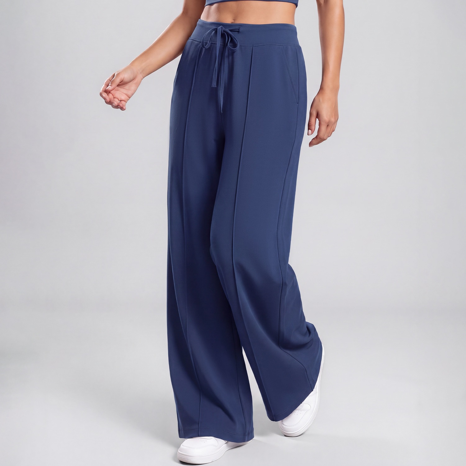 Womens High-Waisted Drawstring Wide-Leg Yoga Pants Sweet Whale Blue S