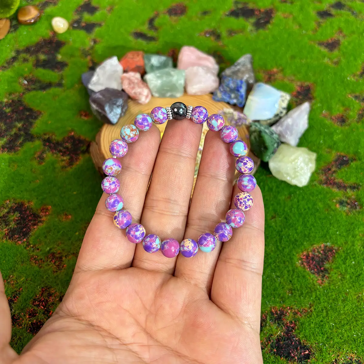 Natural Stone Beaded Bracelet Handmade Elastic String Bracelet