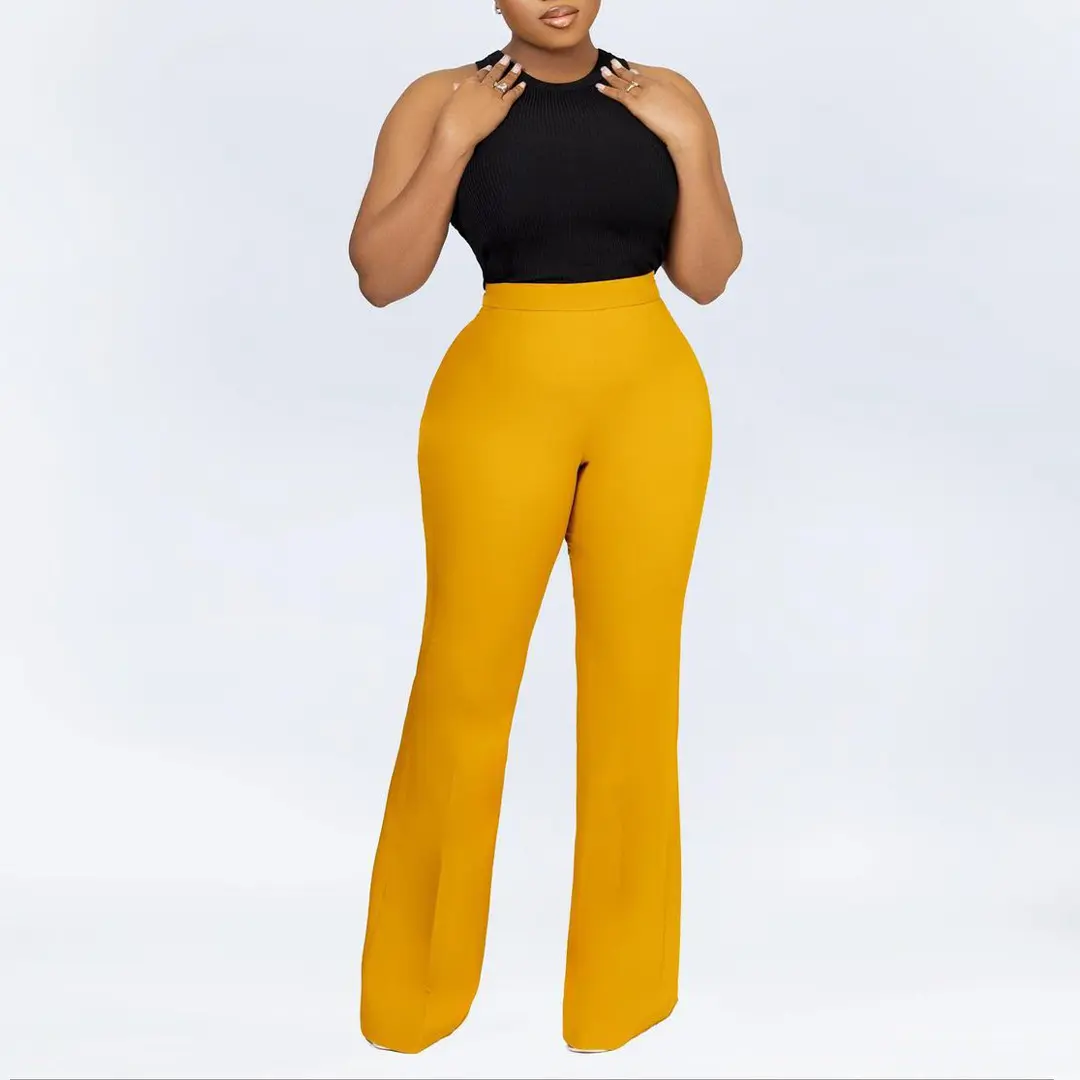 Casual Solid-Color High-Waist Wide-Leg Pants