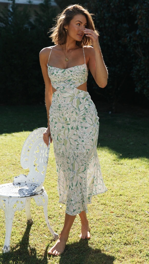 New Small Floral Print Backless Lace-up Sweet Spaghetti-strap Dress