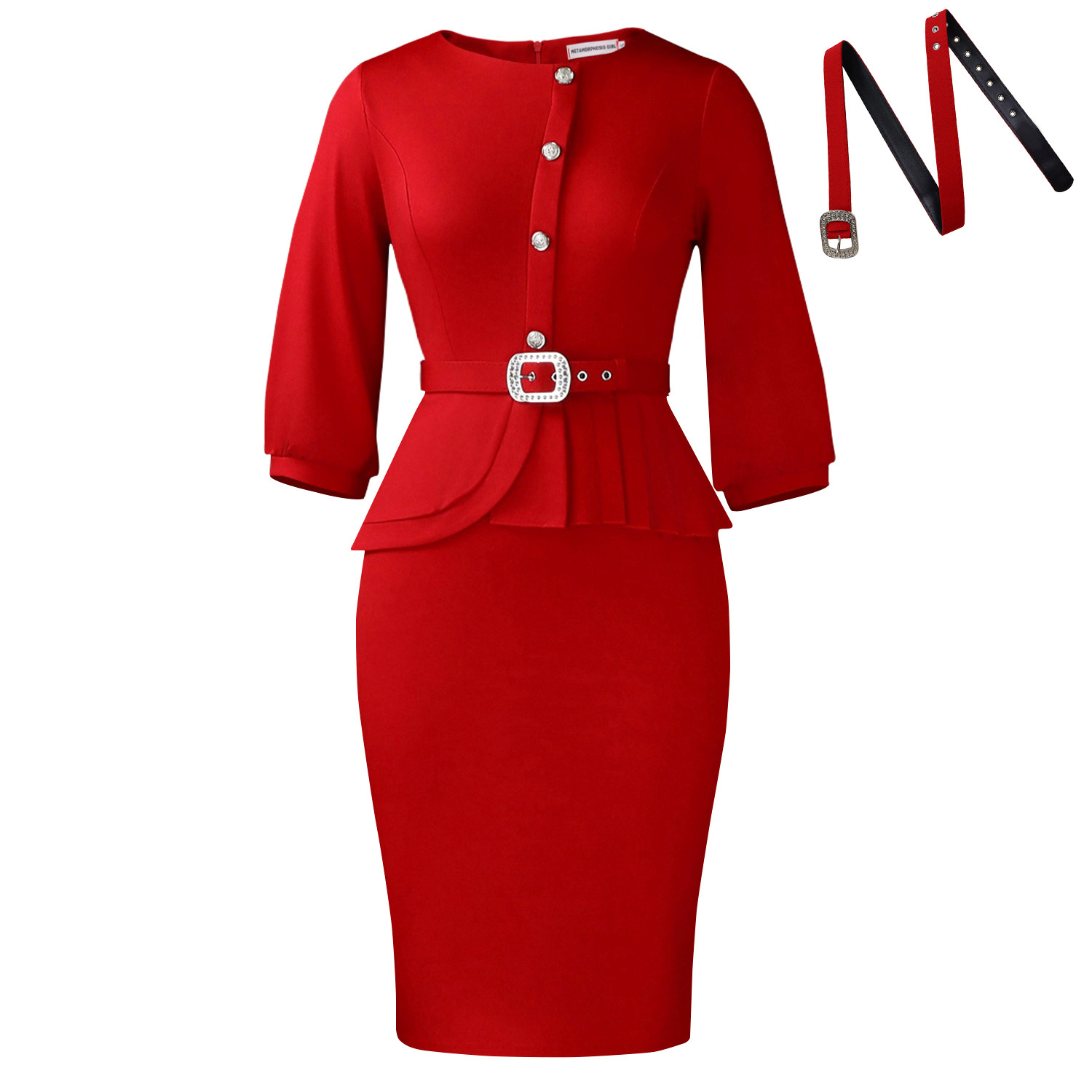 High-waisted Elegant Solid Color Sheath Dress - Image 9
