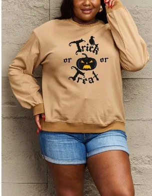 Women's Printed Long Sleeve Loose Sweatshirt Round Neck Khaki - Shop at LoveMi