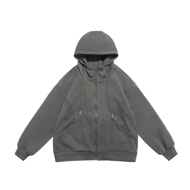 Autumn New Solid Color Stitching Hooded Heavy Couple Sweater Dark Gray - Shop at LoveMi