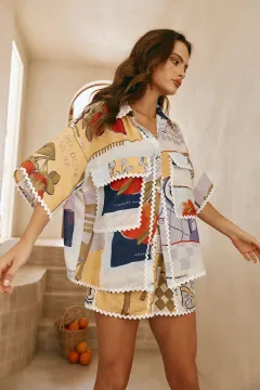 Lady Temperament Fashion Printed Shirt Top Loose Casual Shorts Suit - Printing Suit - View 1