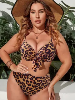 Women's Split Color Printing Swimsuit Plus Size - Color-1Xl - View 1