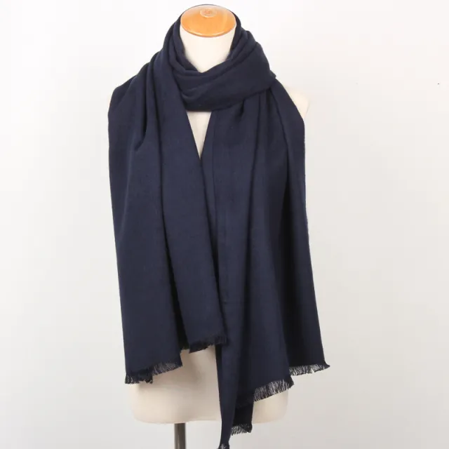 Solid Color Brushed Shawl Tassel Plus Size Thickening Annual Meeting Scarf Navy Blue - Shop at LoveMi