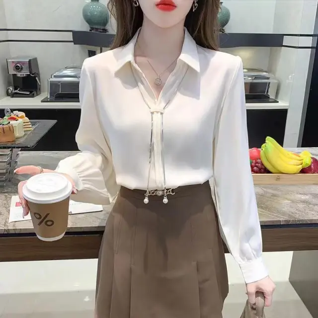 New Stylish Chiffon Blouse For Women Korean Style Apricot - Shop at LoveMi