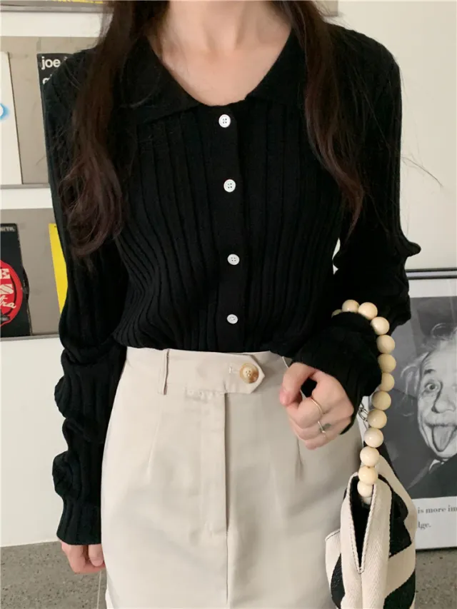 Retro Gentle Inner Wear Sweater Cardigan Black - Shop at LoveMi