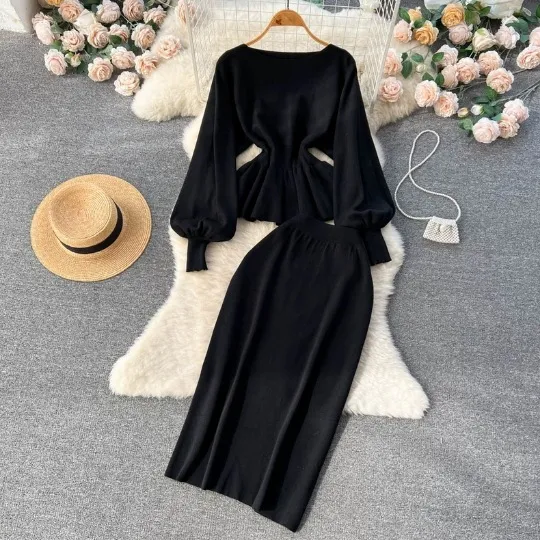 Women's Top And Sheath Skirt Two piece Set Black - Shop at LoveMi