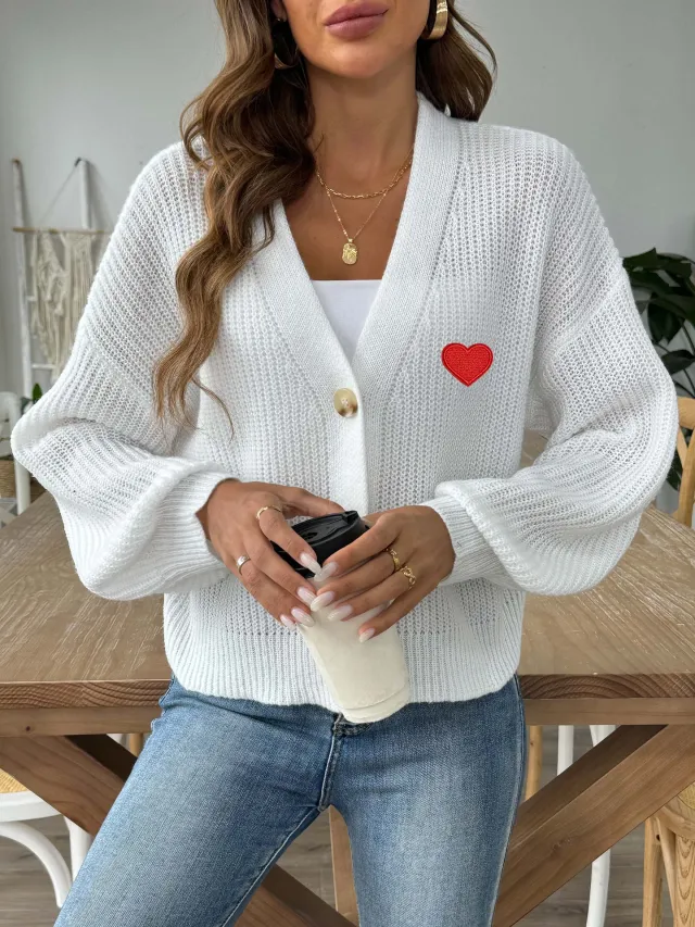 Women's Woven Love Stickers Short Button Coat White Love Heart - Shop at LoveMi