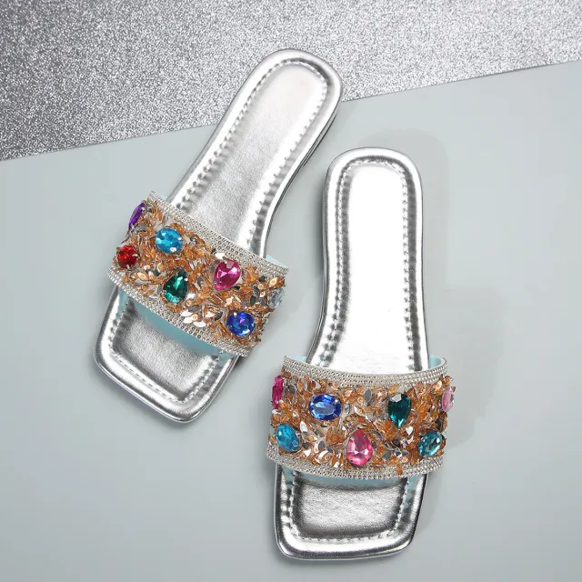 Fashionable Colorful Rhinestone Slippers With Soft Bottom Colorful - Shop at LoveMi