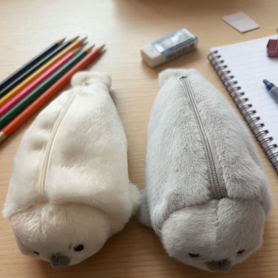 Cute Lying-Down Seal Plush Bag Pencil Case