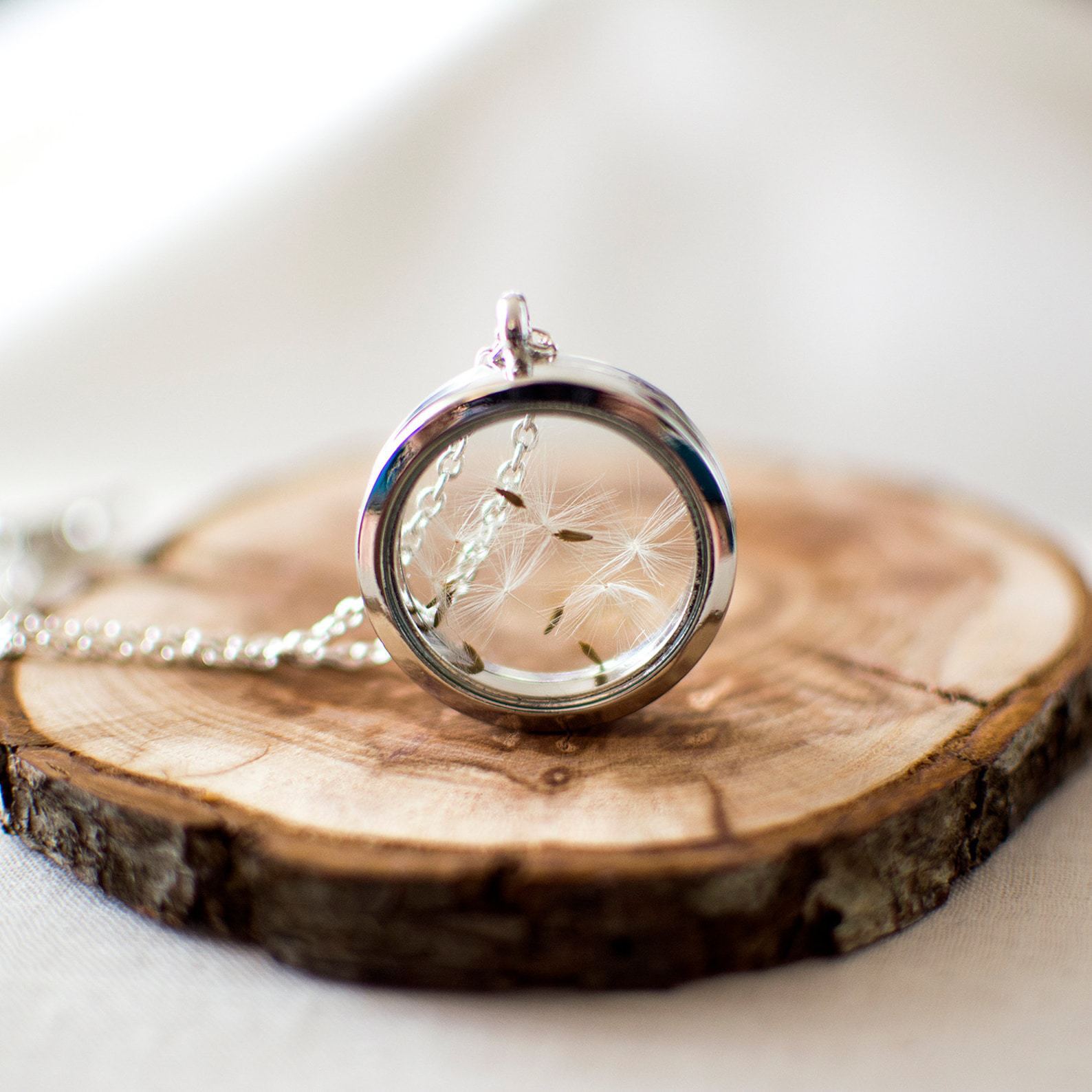 Retro Openable Photo Box Glass Pendant Creative Dandelion Seed Necklace - Jewelry & Watches
