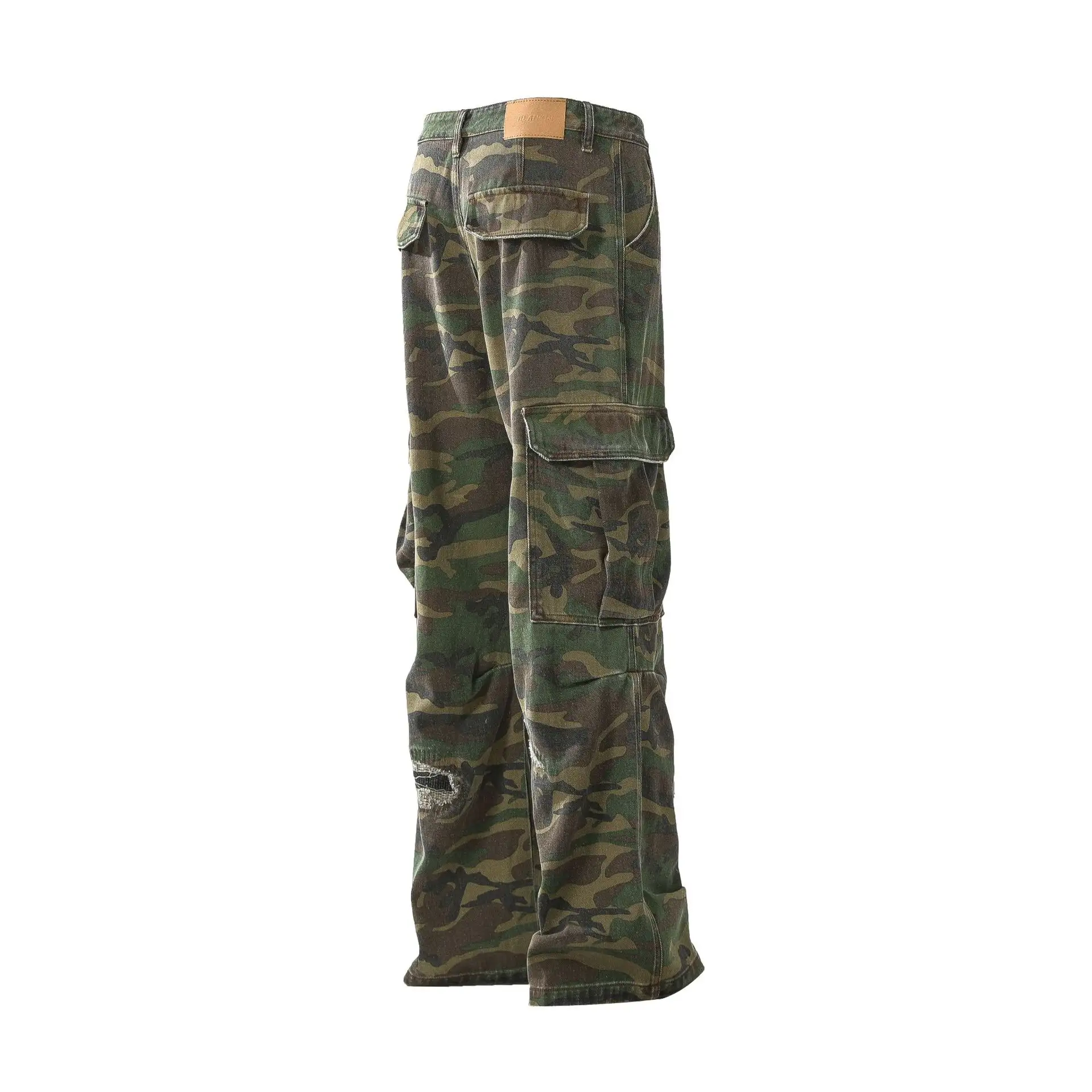 Retro Tattered Jeans Personalized Camouflage Workwear Casual Pants