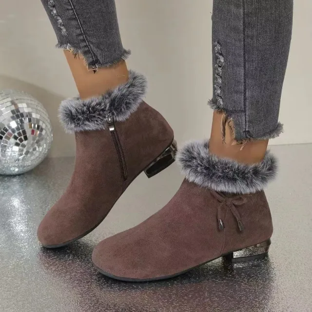 New Fleece Lined Round Toe Short Boots For Women Brown - Shop at LoveMi