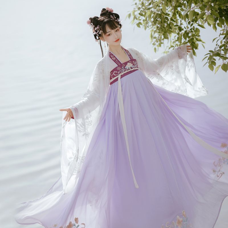 One piece Embroidery Placket Chest high Dress Light Purple Lower Skirt 3 M - Shop at LoveMi