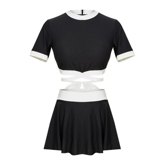 Women's Split Skirt Japanese Style Conservatively Thin Swimming Suit Black - Shop at LoveMi