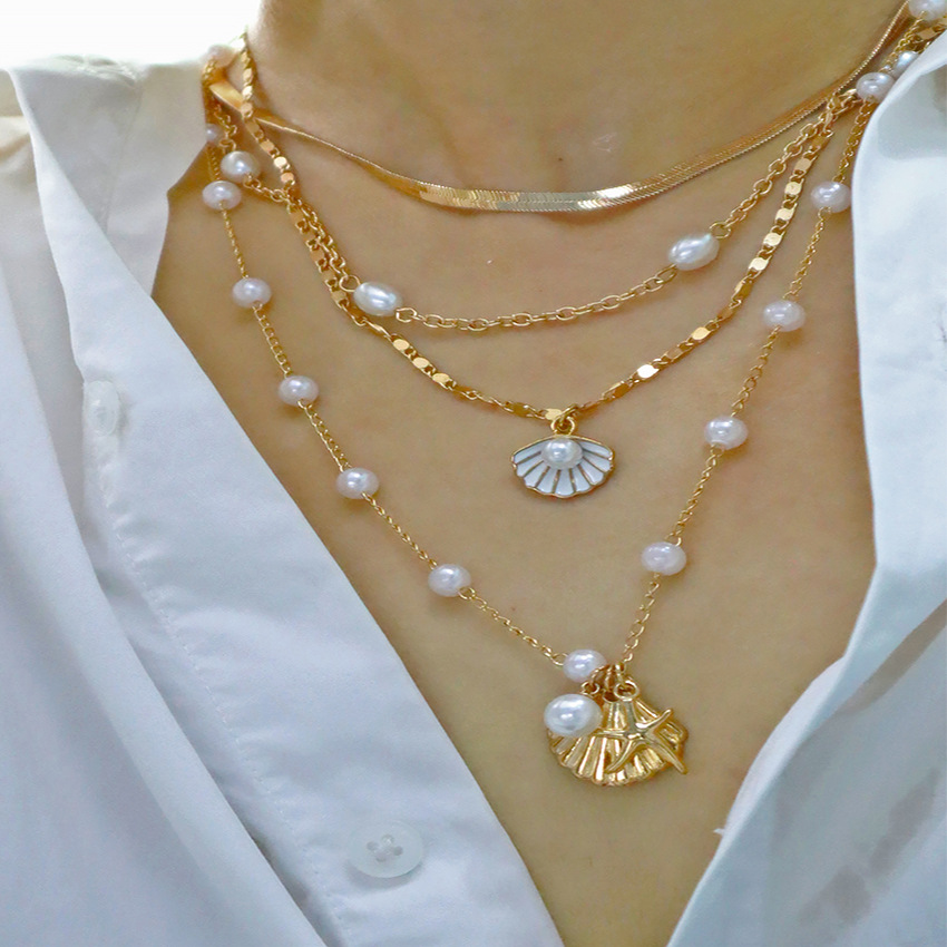 New Pearl Shell Starfish Beach Style Retro Minority Necklace