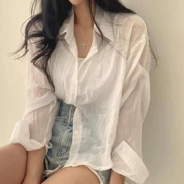 Elegant Summer Thin French Style Top Cardigan Blouse Sun Protection Shirt Gray - Shop at LoveMi