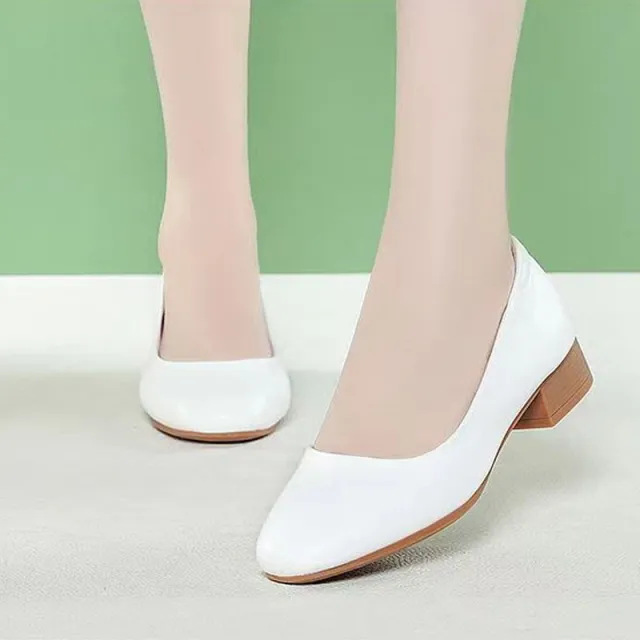 Black Womens Work Shoes With A Square Toe Chunky Heel And Soft Comfortable Sole Beige - Shop at LoveMi