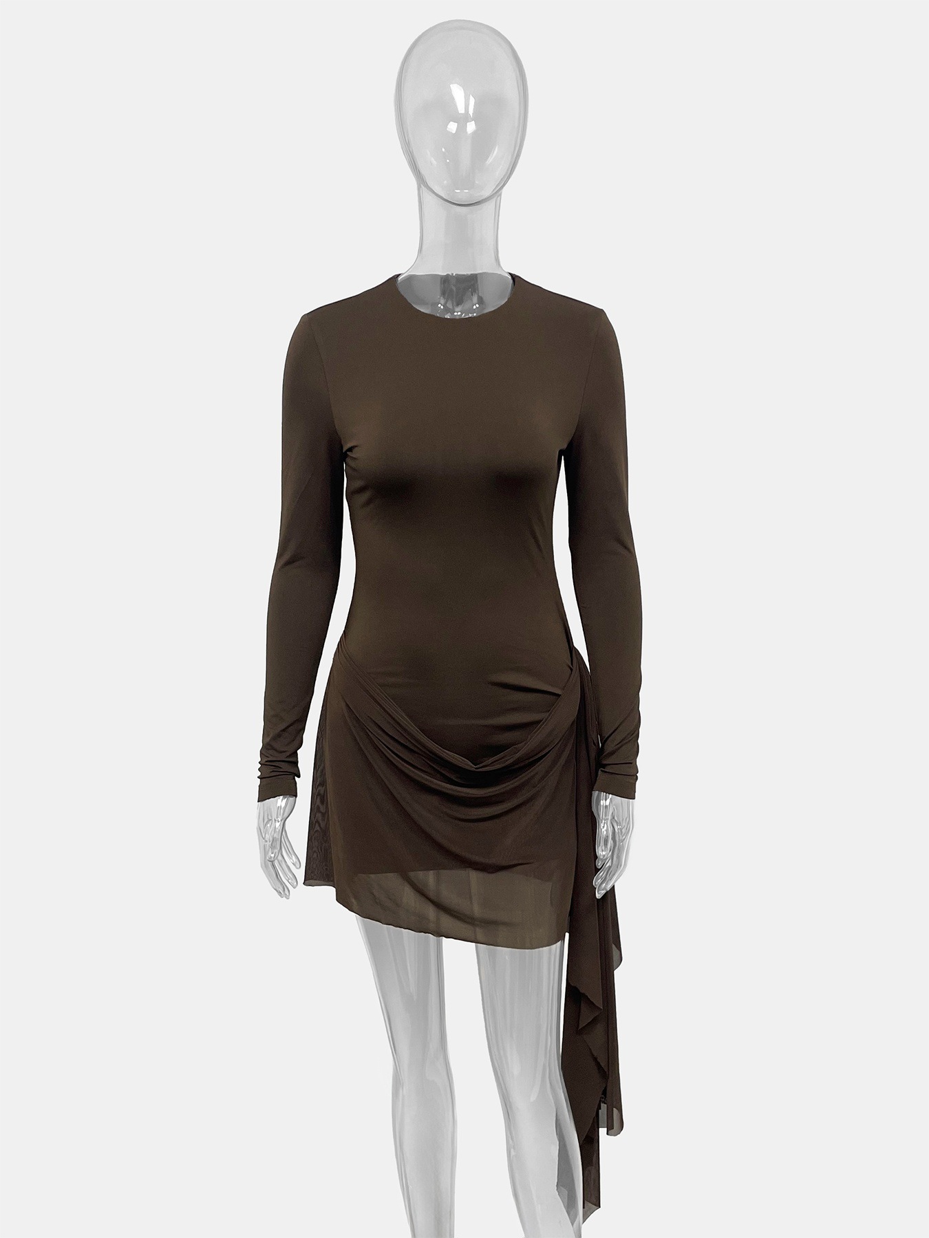 New Slim fit, Playful Long sleeve Dress Brown - Shop at LoveMi