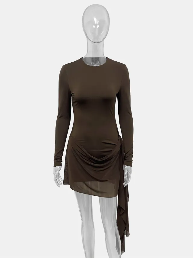 New Slim fit, Playful Long sleeve Dress Brown - Shop at LoveMi