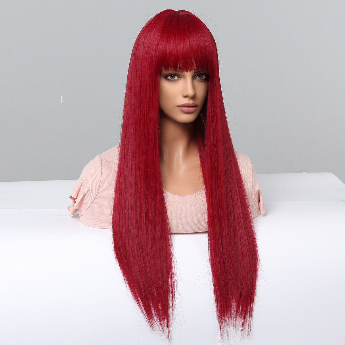 Red Long Straight Wig Head Cover With European And American Style Red - Shop at LoveMi