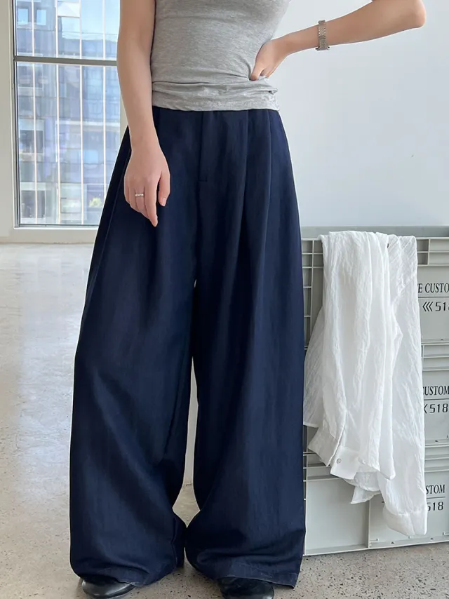 Simple Comfortable Yamamoto High Waist Wide Leg Trousers Denim Blue - Shop at LoveMi
