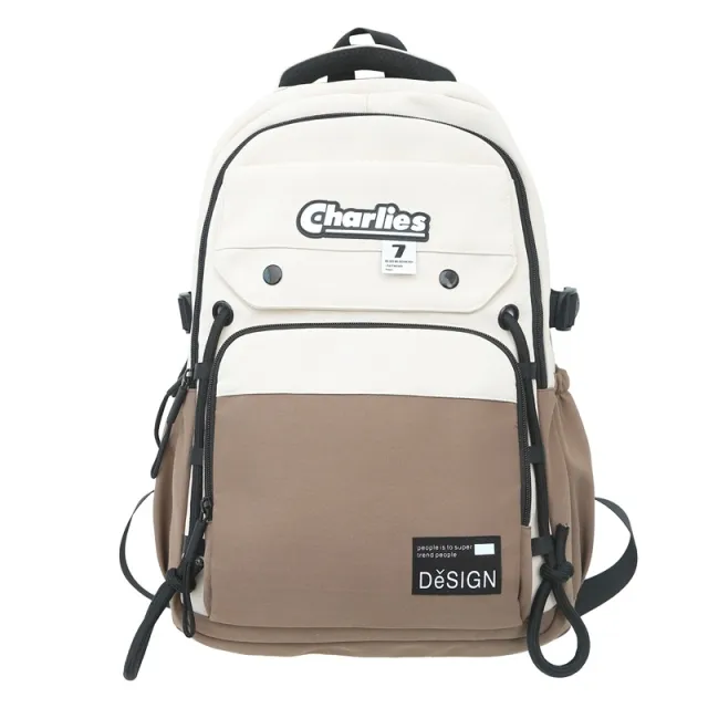 Large Capacity Men's Contrast Color Double Fashion Cool College Student Couple Backpack Brown - Shop at LoveMi