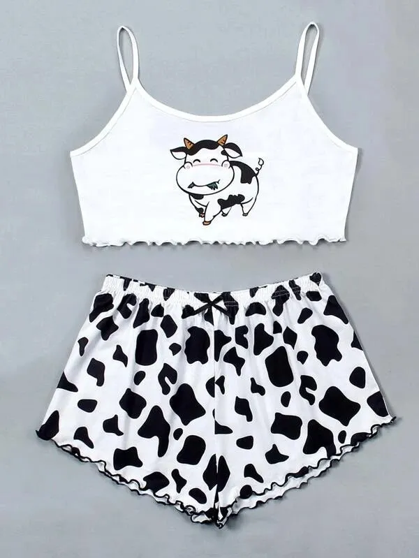 Knitted Vest Camisole Pattern Printing Comfortable Thin Women's Pajamas Suit Daniel - Shop at LoveMi