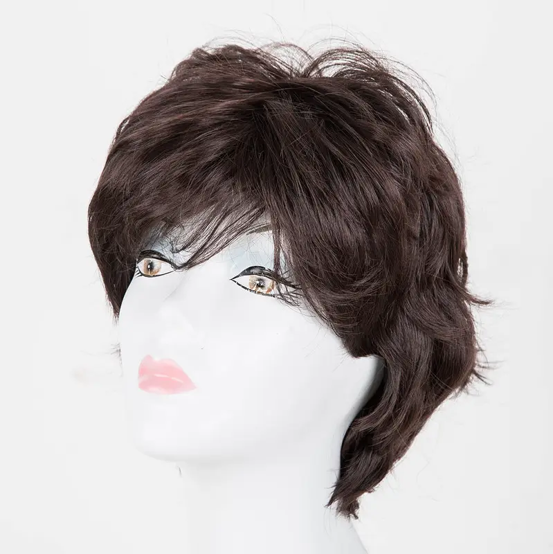 Black Dark Brown Short Rolled Chemical Fiber
