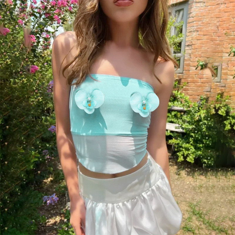 Women's Tube Top Phalaenopsis Patchwork Top Exposed Navel
