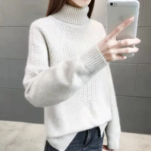 Twist High Collar Bottoming Sweater Women's Loose Solid Color Sweater Beige - Shop at LoveMi