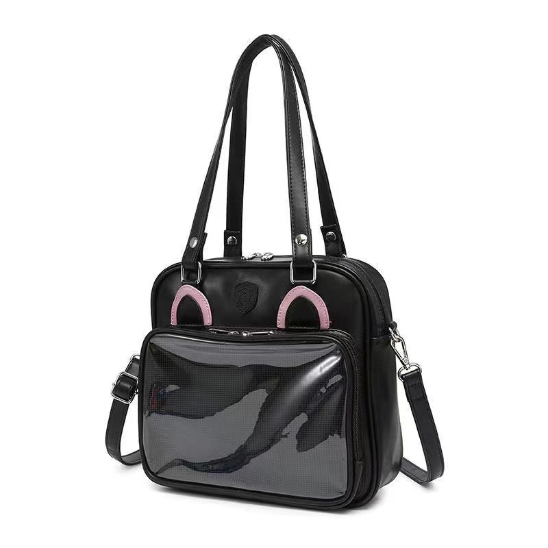 Original CONAI Bear Rabbit Cat Square Commuter Tote Messenger Bag Black - Shop at LoveMi