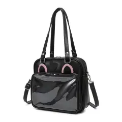 Original CONAI Bear Rabbit Cat Square Commuter Tote Messenger Bag - Black - View 1