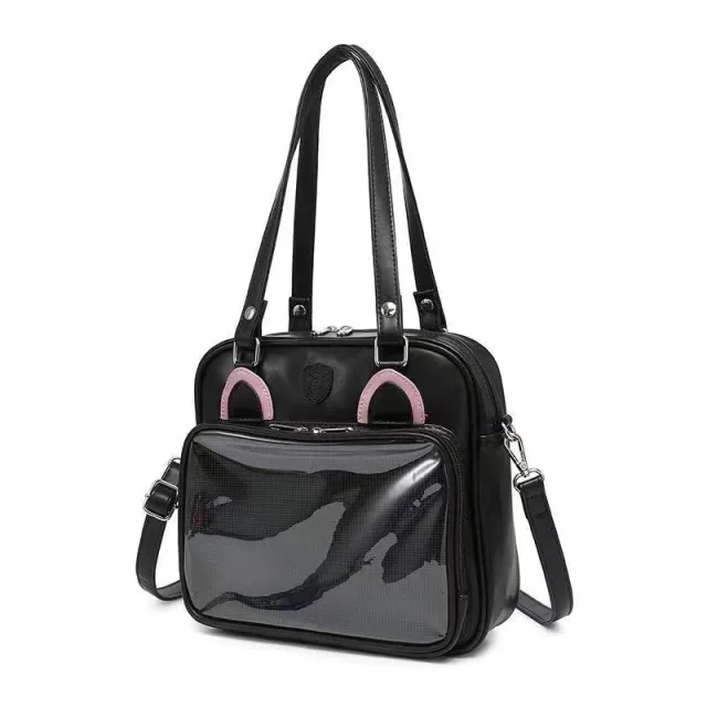 Original CONAI Bear Rabbit Cat Square Commuter Tote Messenger Bag Black - Shop at LoveMi