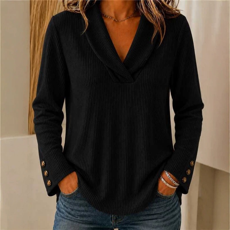 Fashionable Womens Solid-color Crew-neck Casual Sweater