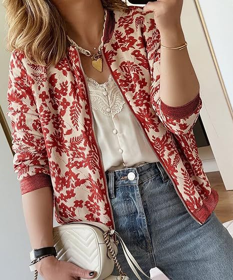 Women's Jacket Zipper Casual Bomber Jacket Coat Stand Collar Short Clothes Stjwy2313 - Shop at LoveMi