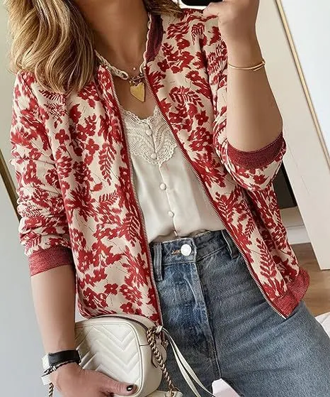 Women's Jacket Zipper Casual Bomber Jacket Coat Stand Collar Short Clothes Stjwy2313 - Shop at LoveMi